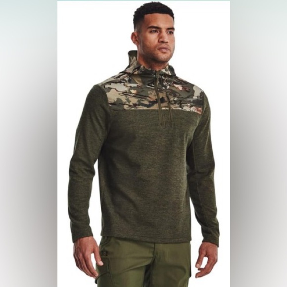 EUC Men’s Under Armour Specialist Grid ½ Zip Green Camo Hoodie 1365687 SZ XXL